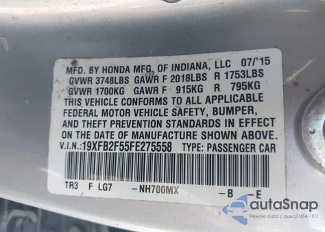 2015 Honda Civic Lx from USA, damaged, VIN 19XFB2F55FE275558
